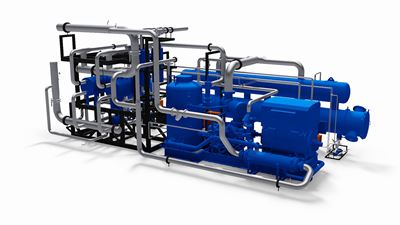 3D-Modell der GEA Ammoniak-Wärmepumpe für dieses Projekt in Malmö