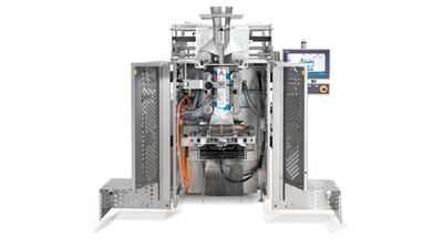Front view of GEA SmartPacker CX400 sanitary with open doors and integrated new Smart Sealing system and SmartControl Source: GEA