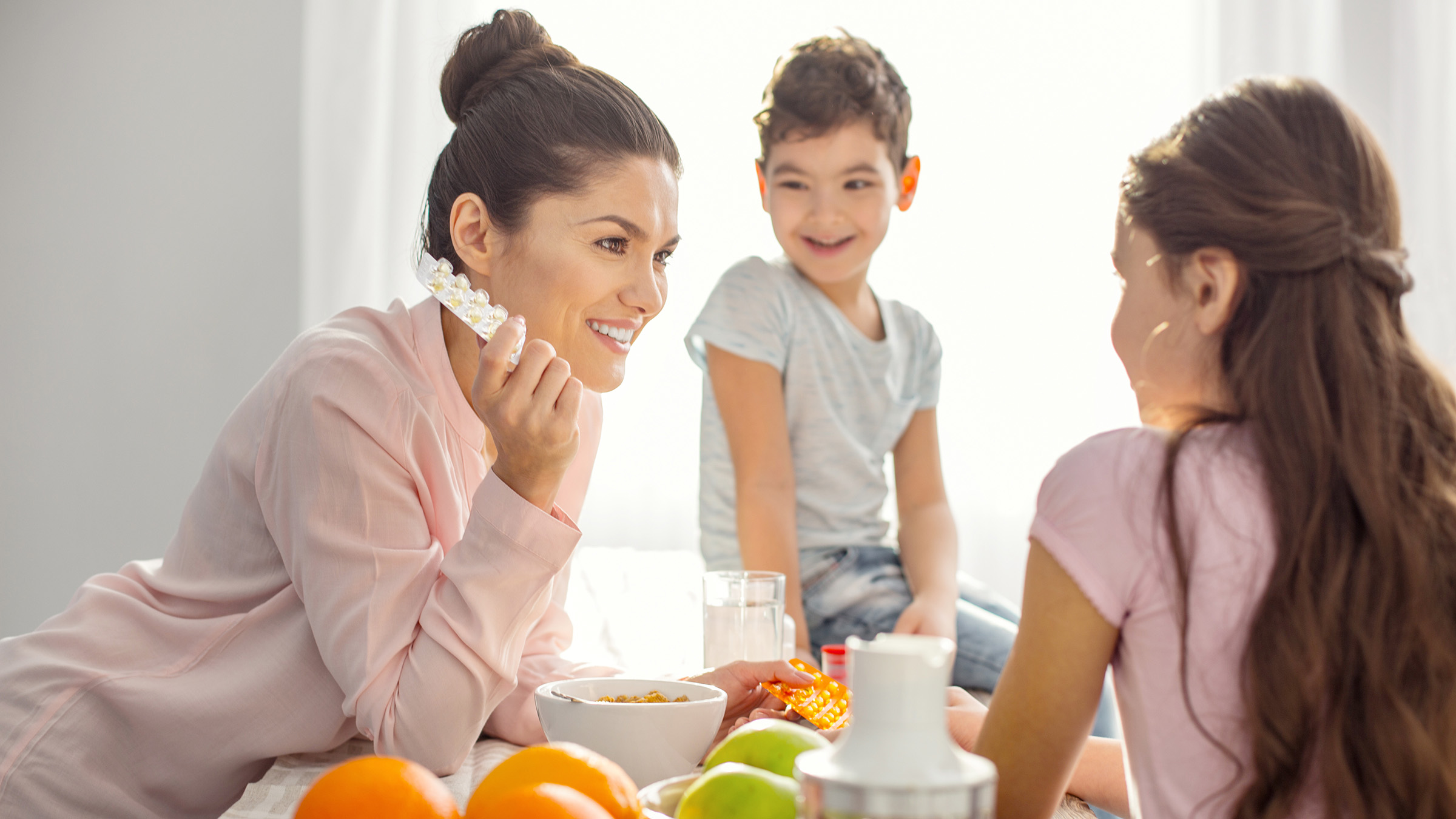 family with healthy food and nutraceuticals