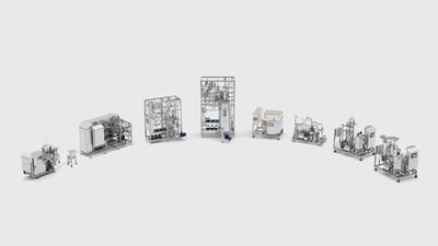 GEAs modulares Testzentrum (MTC) ist eine voll ausgestattete Prozesslinie im Pilotmaßstab für das Erzeugen von zellulären und azellulären Produkten im Bereich New Food, die Kunden mieten, bei GEA testen oder erwerben können. Bild: GEA