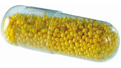 Kapsel mit gelben Pellets