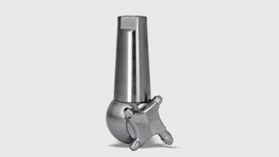 The orbital tank washer Typhoon is liquid driven and can be used for mobile or stationary applications. The round jet nozzles rotate in two planes and produce focused high impact jets generating a highly efficient 3D wash pattern. Image: GEA