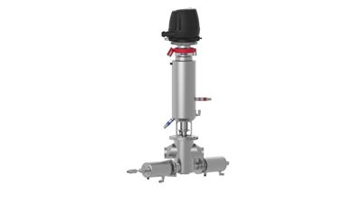 Fig. 2: The double-chamber valves GEA Aseptomag DK now have a modified valve actuator for LoTo, which uses a special lantern and piston rod extension for the socket pin. Source: GEA