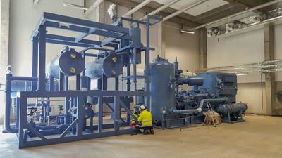 Das 3D-Modell der in Malmö installierten GEA Ammoniak-Wärmepumpe. (Foto: GEA)