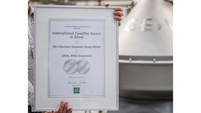 The DLG and its trade partners have honored GEA for its innovative “IDEAL Whey Separation” project with the International FoodTec Award in silver.