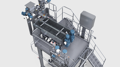 GRIM – Doppelbehälter – Automatischer Durchlaufmischer (Detail)