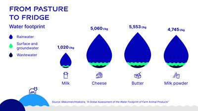 Water footprint of different dairy items
