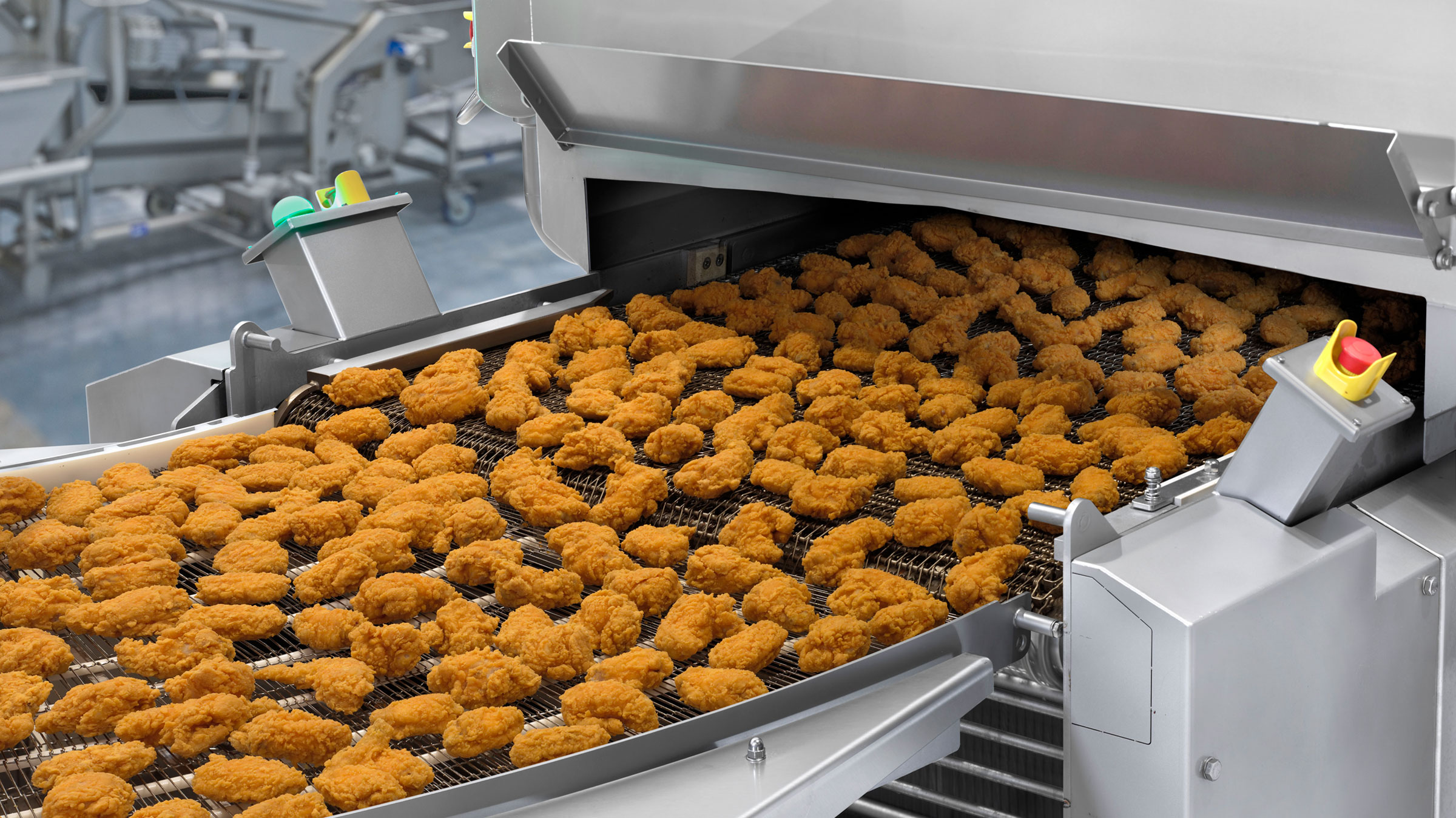 Breaded and coated chicken products on CookStar 1000 Gen 3 industrial oven