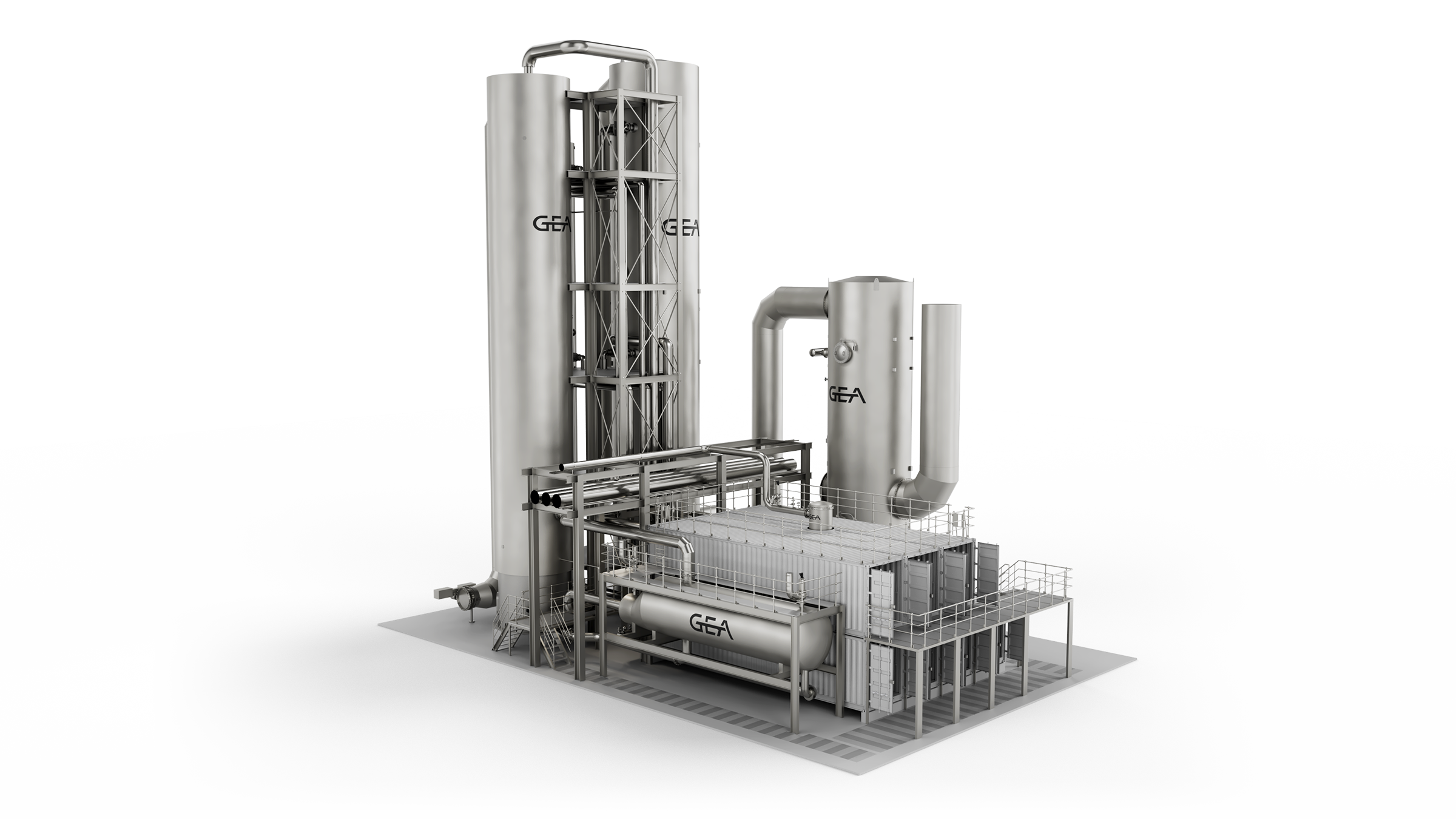 3D rendering of a 300 TPD carbon capture plant. GEA carbon capture plants offer full capture solutions for efficient CO2 separation.
