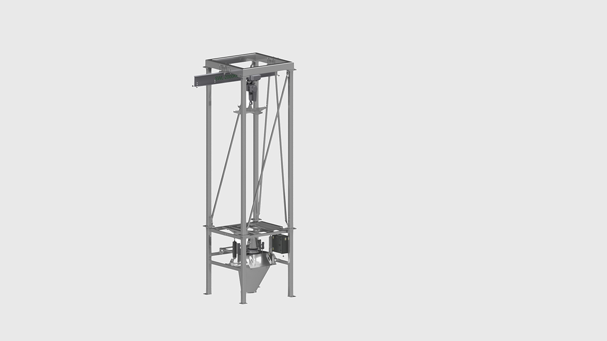 FIBC emptying station with integrated 25kg bag tipping