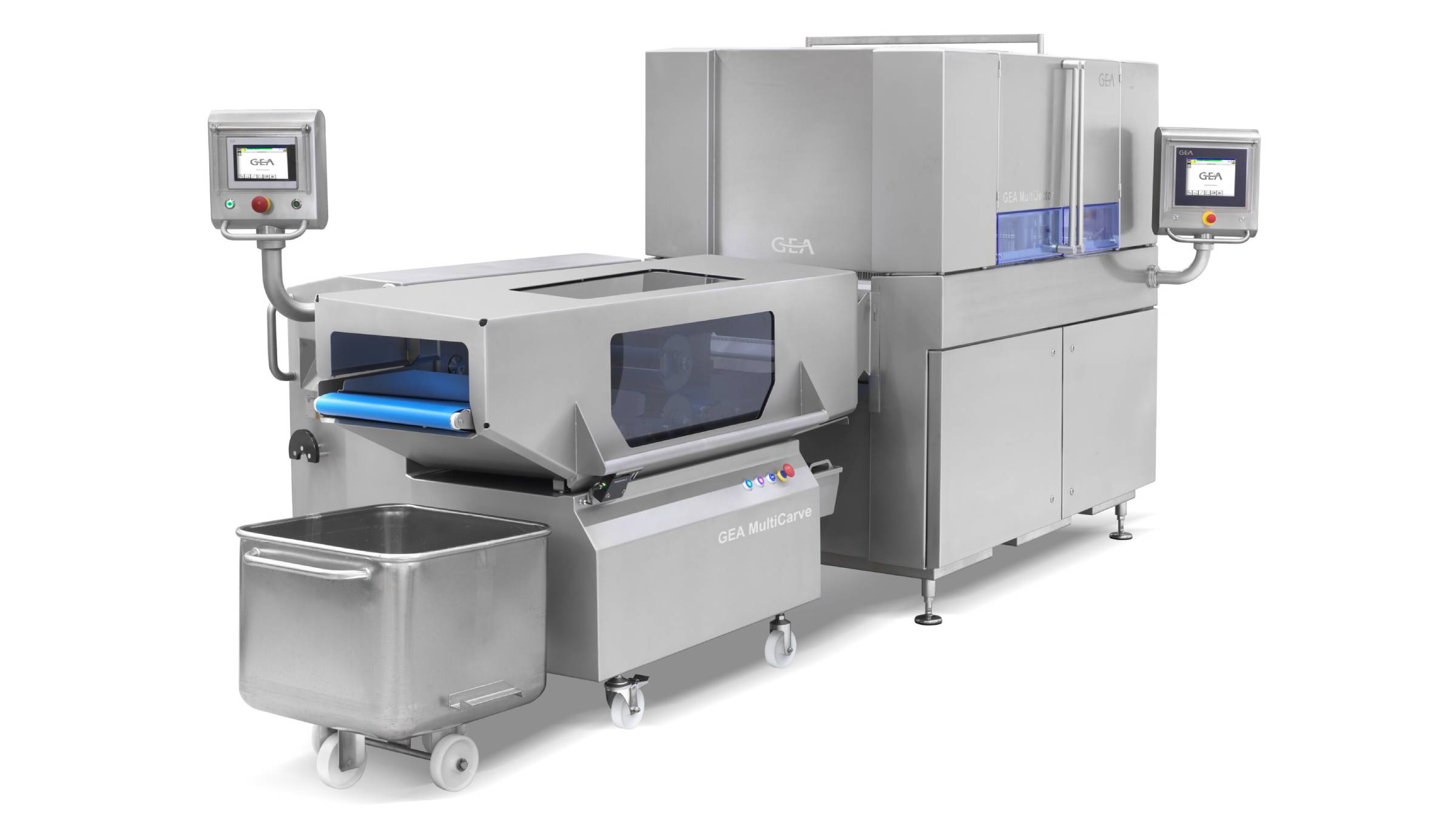 GEA MultiCarve ham tenderizing equipment in line with GEA MultiJector