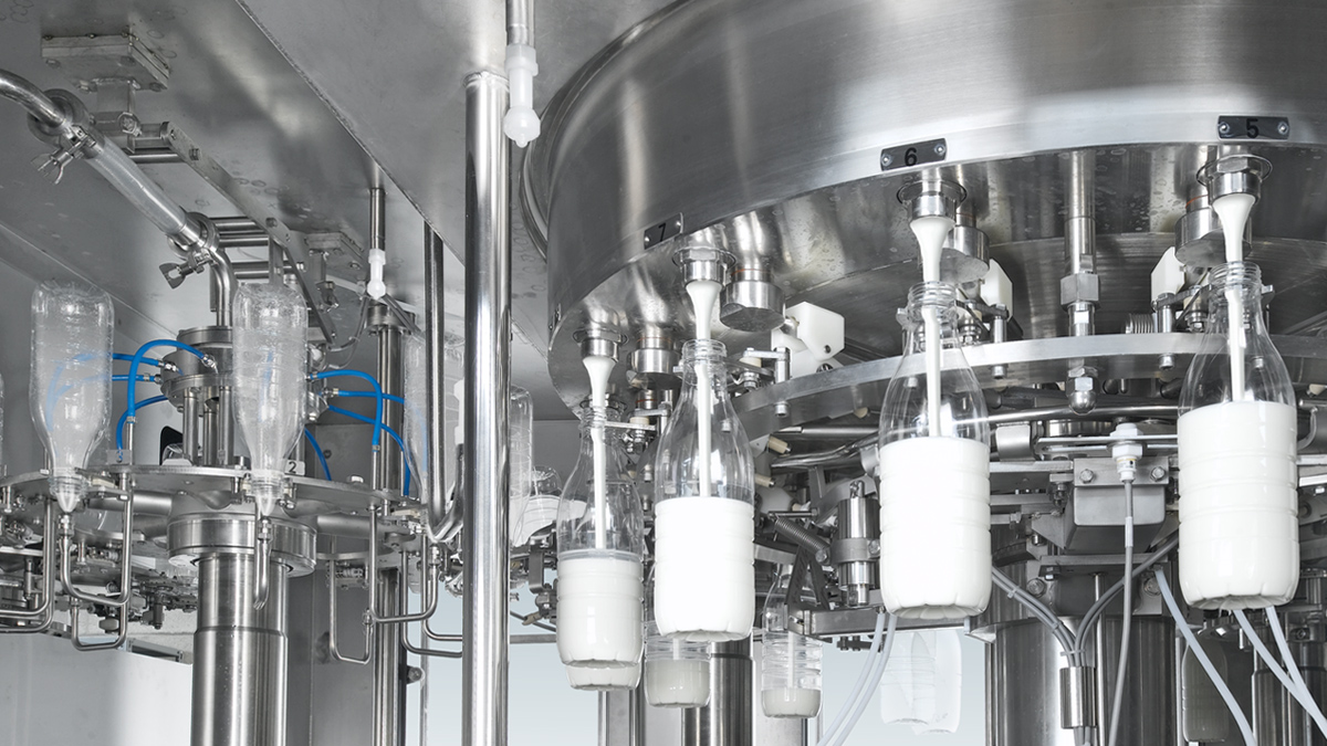 The sterilizer, rinser, filler and capper carousels are all located on a single base frame.