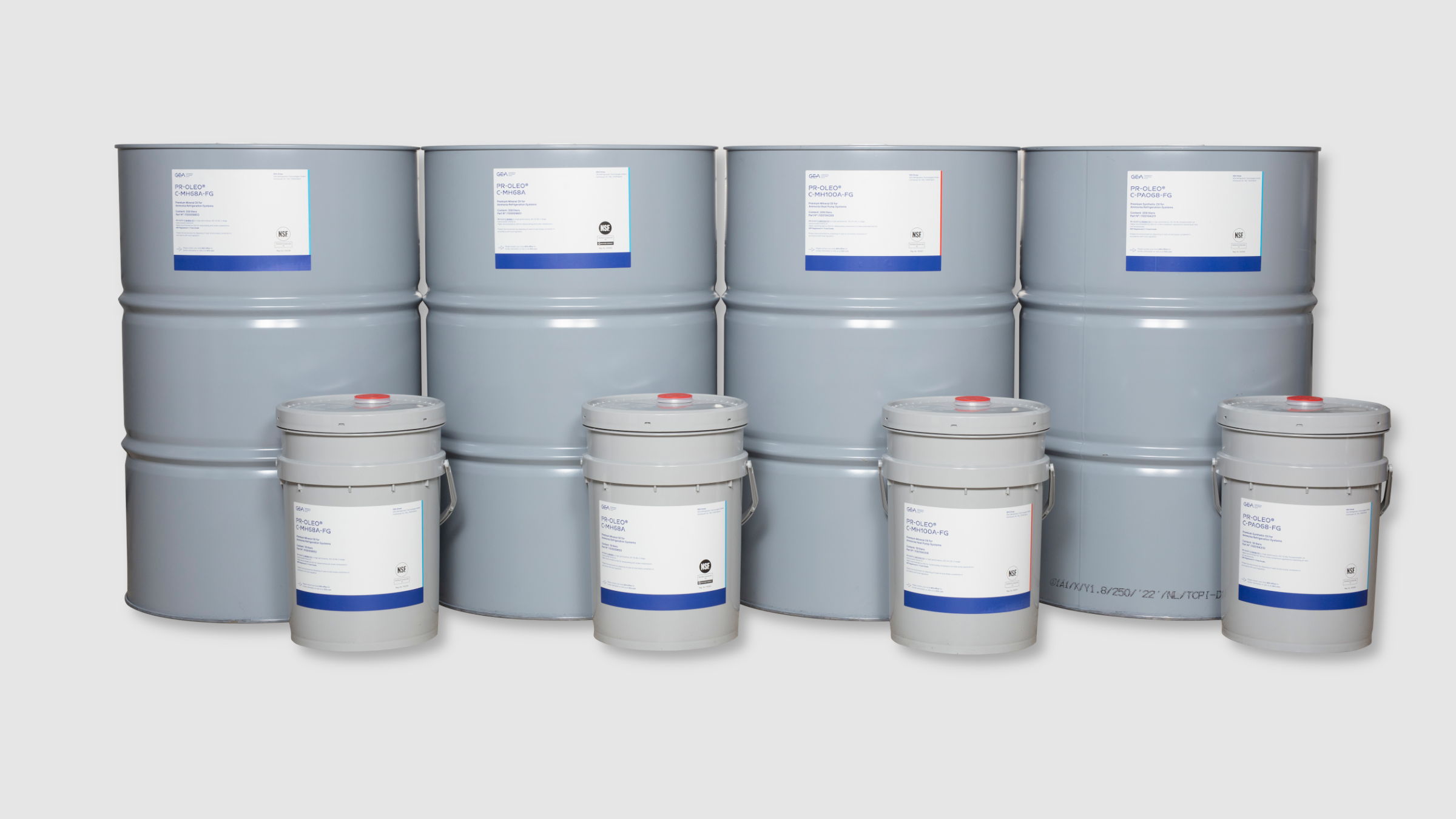 PR-OLEO® Ammonia Refrigeration Oils available in 208L steel drums and 19L plastic pails.