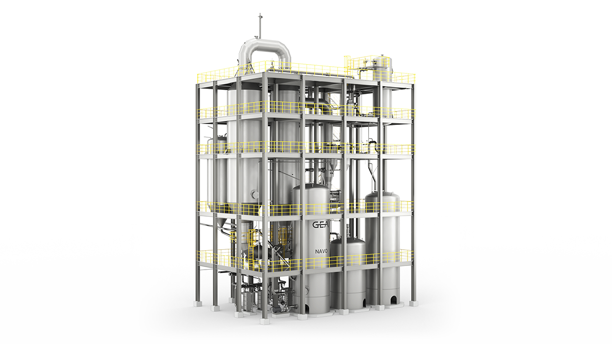 GEA NAVO® advanced CO2 capture plant 3D visualization for industrial environmental solutions.