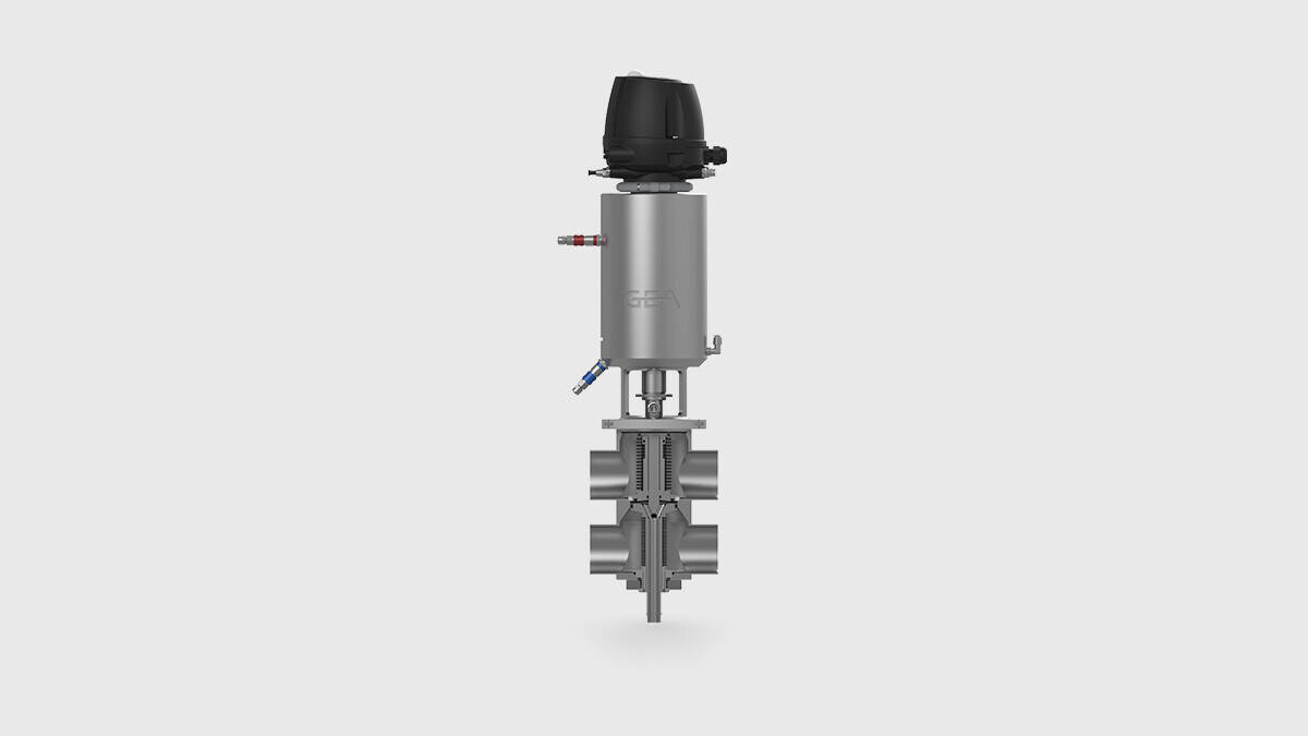 Leakage Valve Aseptomag® LV – sectional view standard execution with independent seat lifting and T.VIS® control top